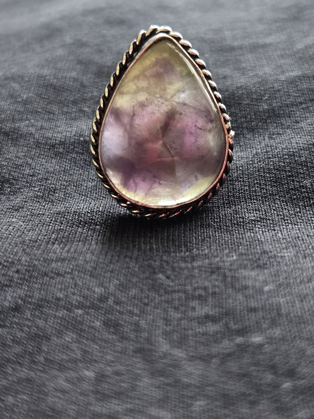 Teardrop Natural Amethist Statement Ring - 925 Silver Plated